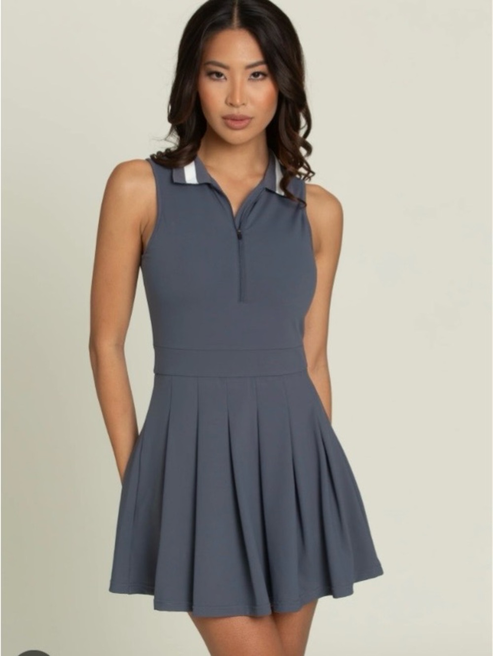 Goldhinge Slate Blue Pleated Lined Collar Tennis Dress. Size L